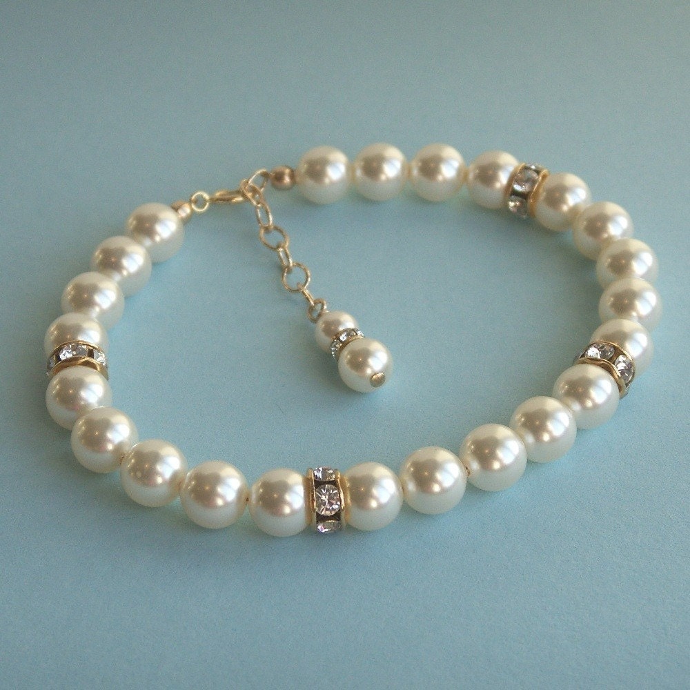 Bridal jewelry Swarovski Crystal pearl bracelet vintage