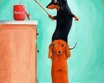 The Bone Thieves - Dachshund Dog Art