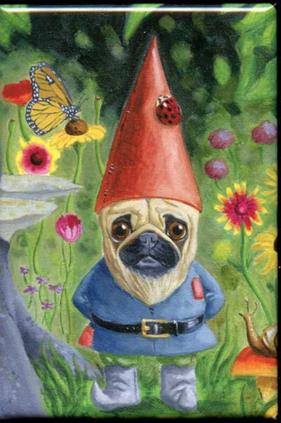 Download Pug Gnome cute dog art magnet