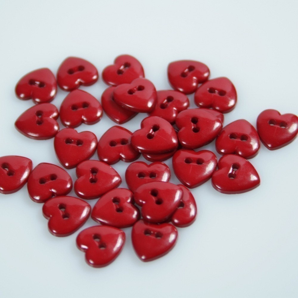 Small Dark Red Heart Buttons