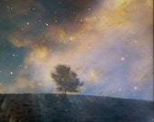 HALF PRICE SALE - Twilight. Original 5x7 fine art photographic print of a tree silhouette over starry sky
