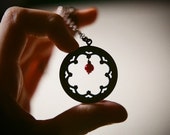 Woodland wreath - verdigris patina and coral mushroom necklace.