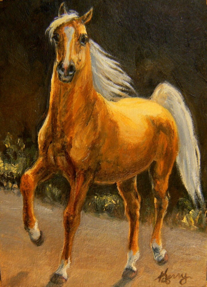 PALOMINO horses ACEO original oil painting equine art by