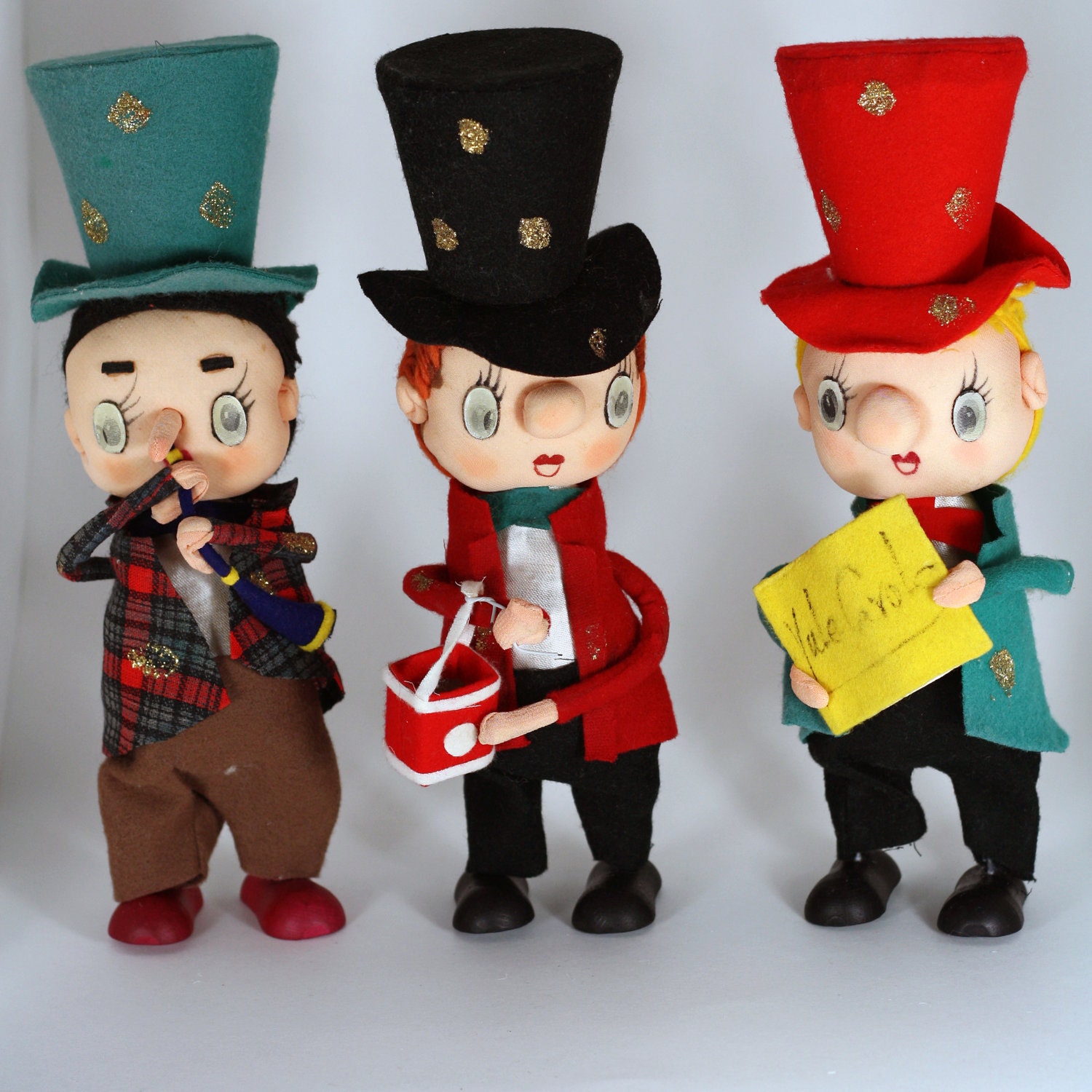 3 Vintage Noel Japan Felt Christmas Caroler Musician Figure