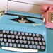 RESERVED...Writer's Block... Antique Robin's Egg Blue Consul Portable Manual Typewriter With Carrying Case Lock and Key