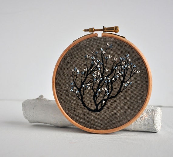 Root Tree II embroidery hoop art