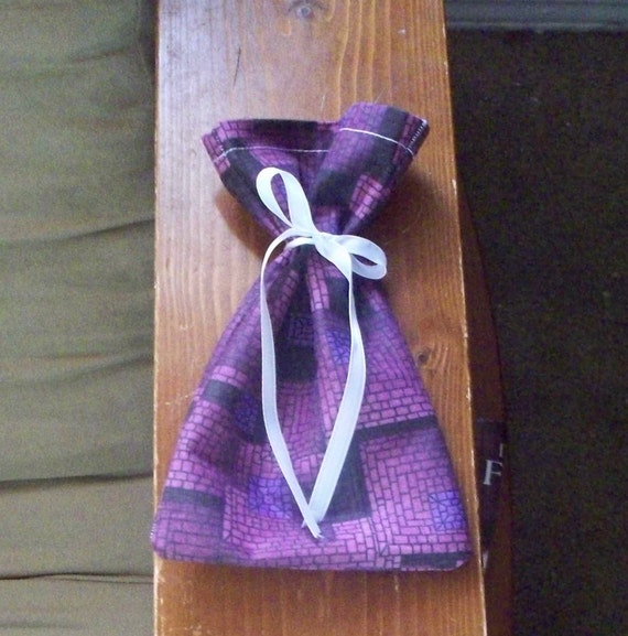 Small Fabric Jewelry or Gift Bags - Set of 6 - Purple Geometric Mosaic