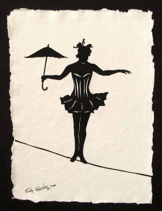 Sale 20% Off // ELVIRA on a TIGHTROPE - Hand-Cut Silhouette Papercut // Coupon Code SALE20