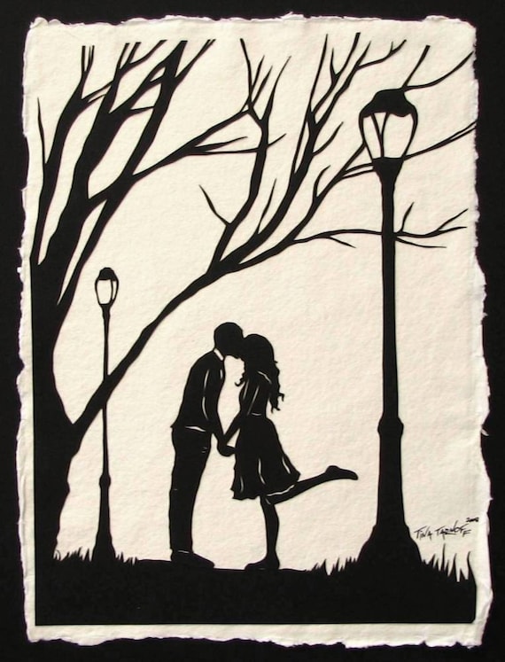 Sale 20% Off // AUTUMN KISS Papercut - Hand-Cut Silhouette - Kissing Couple // Coupon Code SALE20