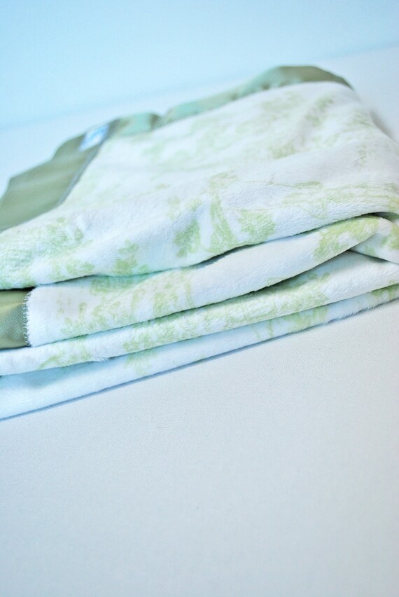 SALE Soft Sage Green Toile Unisex Luxury Baby Blanket by