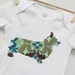 Corgi Puppy Baby Bodysuit with Amy Butler Belle Fabric in Green and Blue - ChristmasinJuly Sale