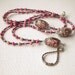 Beaded ID Badge Lanyard, Vintage Lucite Pink Black Oval Beads, Silver, Pink Small Beads