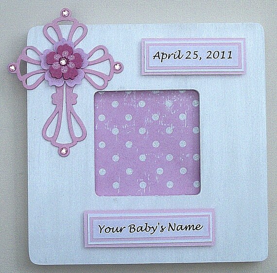 Items similar to Baptism Christening Picture Photo Frame Baby Girl Pink