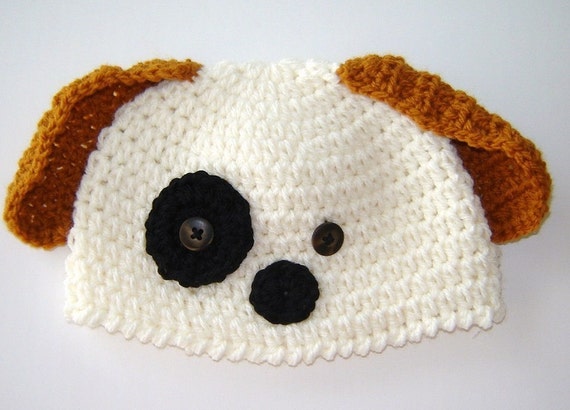 Hand Made Crochet PUPPY DOG Floppy Ear Beanie Hat NEWBORN SIZE