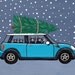 Teal Mini Cooper Christmas Cats Original Folk Art Painting