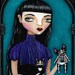 A Girl and Her Cats Original Cat Folk Art Painting