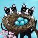 Kittens and the Robins Nest Original Folk Art Painting