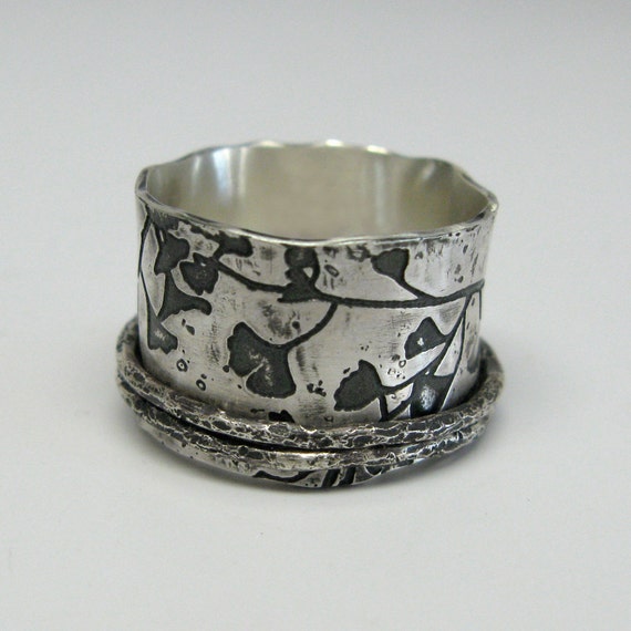 Sterling Silver Ginkgo Branch Spinner Ring by janiceartjewelry