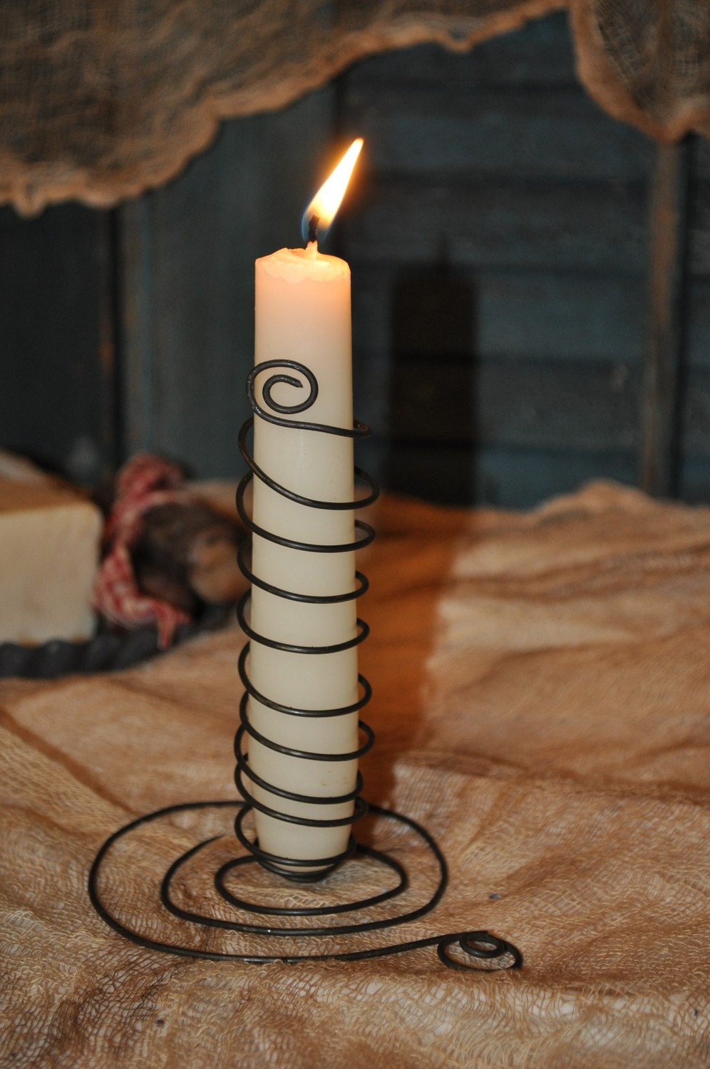 Primitive Black Wire Colonial Candle Holder for by thecountrycrock