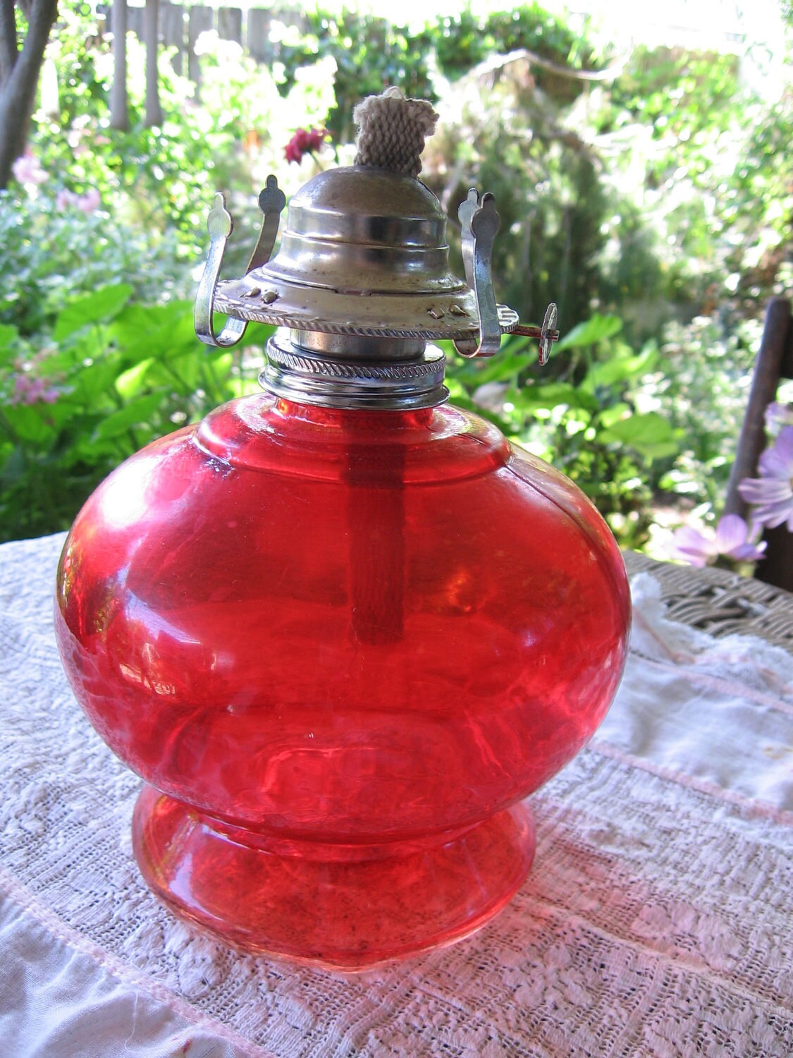Vintage Kerosene Oil Red Glass Lamp Base