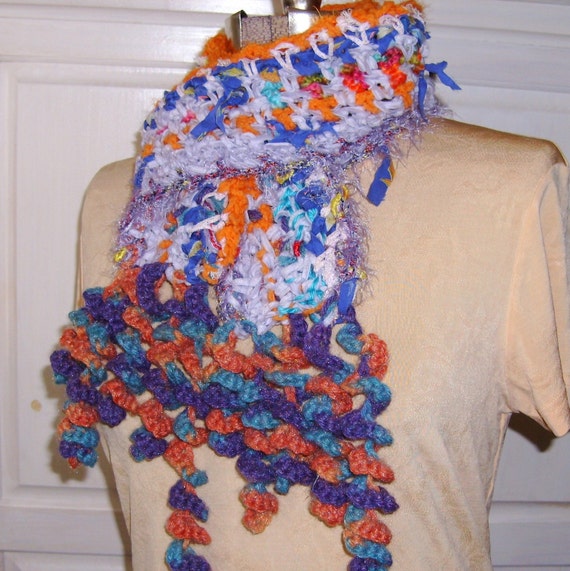 Items similar to Grandma s Quilt Crochet Scarf, Freeform Crocheted, Boho Gypsy, Mulitcolored Rag ...