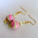 Handmade Beaded Earrings, Pink Gum Ball, Lime Green Ribbon Candy, Polymer Clay Glass