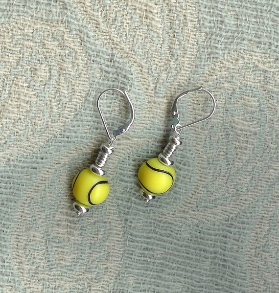 Tennis ball earrings will be quite the racket, tennis jewelry, tennis player gift by Gwynstone