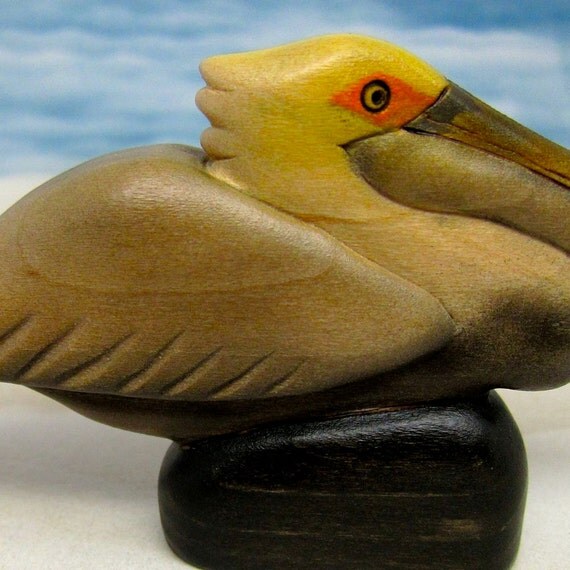Items similar to Brown Pelican Wood Carving on Etsy