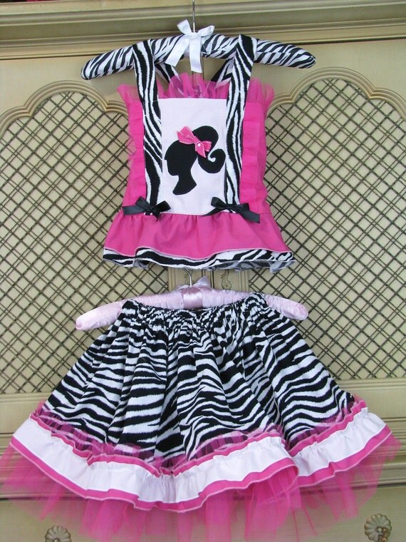 Items similar to Custom Boutique --Girls Barbie Skirt and Halter Top ...