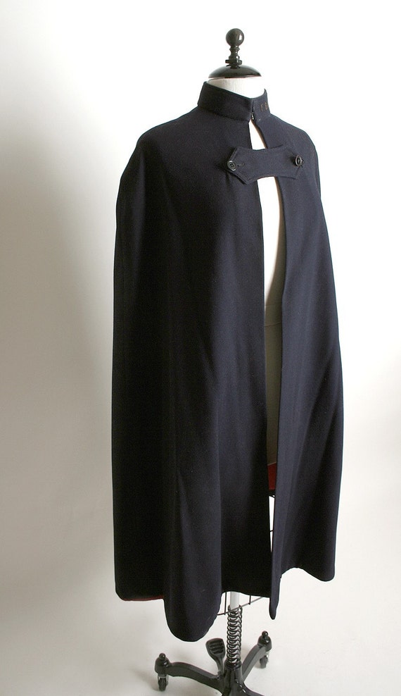 Dark Navy Blue Vintage WWII 1940s Nurse Cape Coat