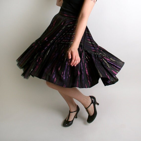 Vintage Country Skirt Rainbow Metallic Striped Dolly Skirt