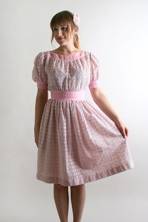 1960s Tea Party Dress Cotton Candy Pink Flower Girl Sheer