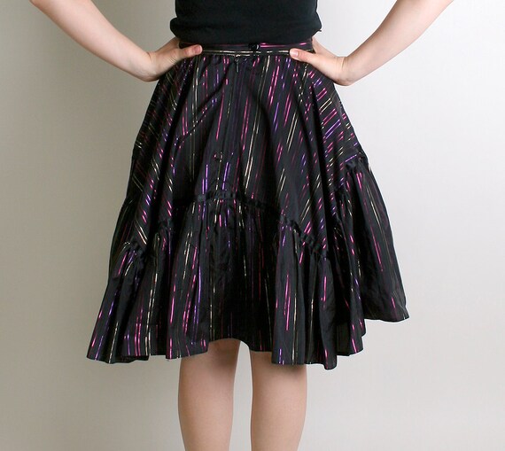 Vintage Country Skirt Rainbow Metallic Striped Dolly Skirt