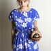Vintage 1980s Romper - Hawaiian Floral Print in Bright Cobalt Blue
