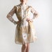 1960s Vintage Mini Dress - Nougat Quarry and White - Sheer Long Sleeve - Large