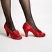 Vintage 1940s Satin Heels - Ruby Red Boudoir Slippers Daniel Green Triple Wave - Size US 7