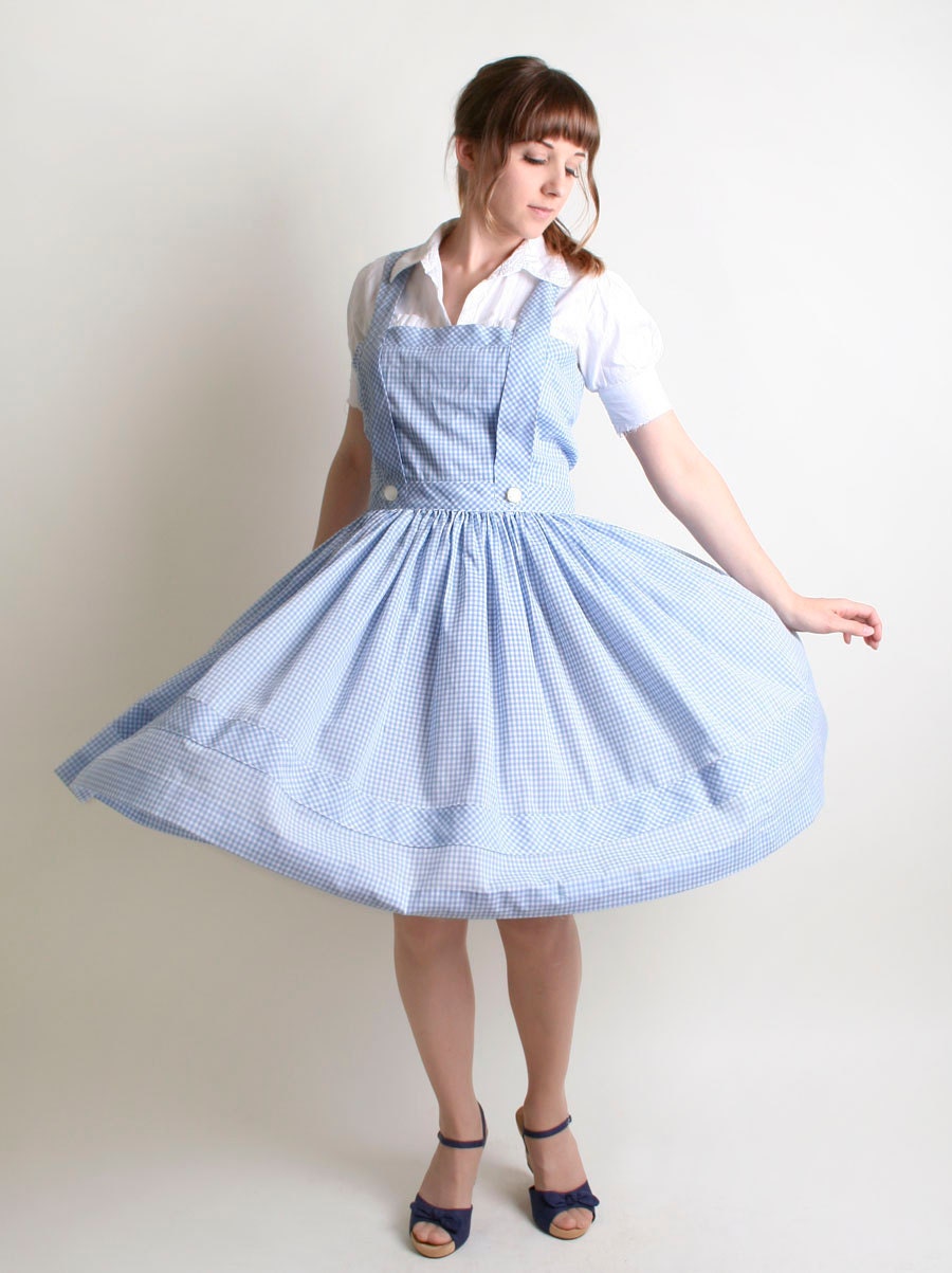 Summer Gingham Dress Vintage Dorothy Gale Sky Blue and White