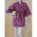 Deep Lavender Flowers Thai Batik Floral Cotton Kimono Wedding Bridemaid Short Bath Robe M - XL