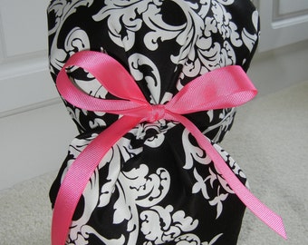 Turn Up Ponytail Scrub Hat in Elegance CHOOSE RIBBON COLOR