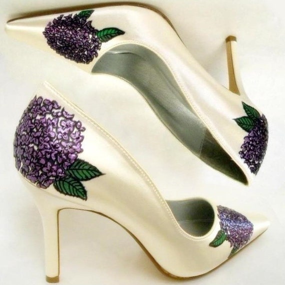 Ivory Wedding Shoes, painted Hydrangea, bridal unique shoe, ivory and ...