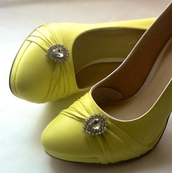 Wedding Shoes pale yellow high heels power yellow crystals