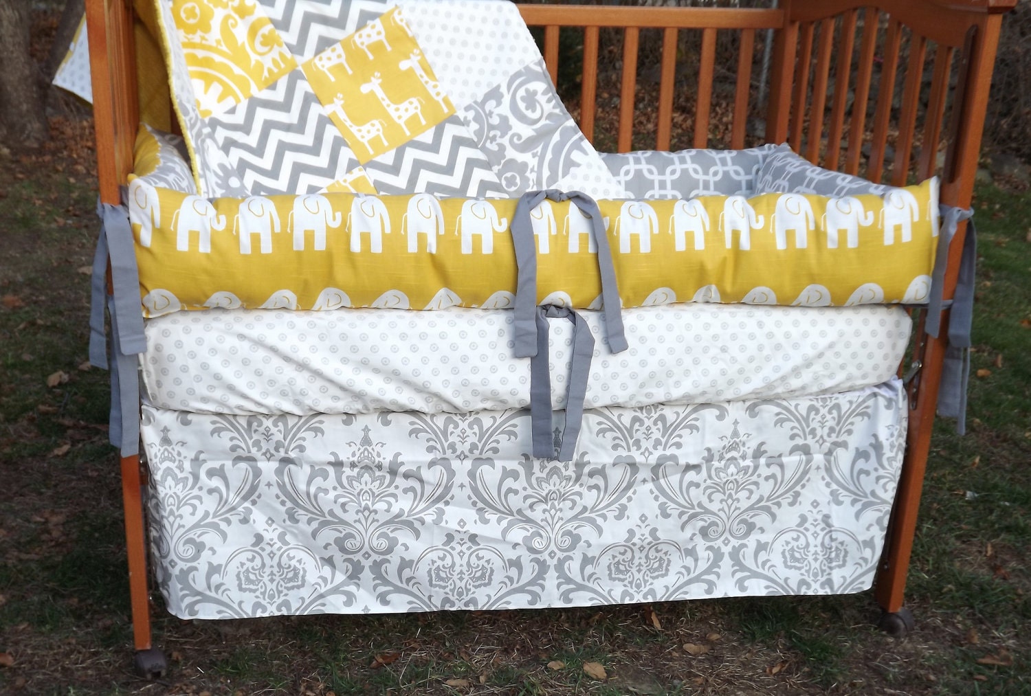 Custom Just Yellow and Grey options Boutique Crib Bedding