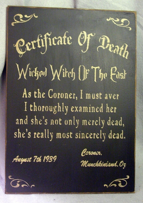 Items similar to Wizard of Oz Certificate of Death Witch Primitive