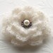 Ivory and purple crochet flower brooch