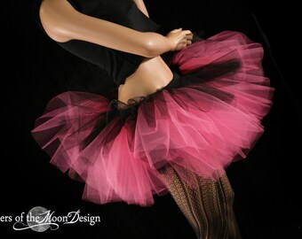 Layered two tone gothic dance tutu skirt adult Black and hot pink -- You Choose Size -- Sisters of the Moon