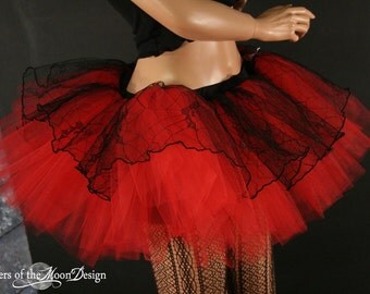 Bat Girl tutu tulle skirt adult black red lace halloween witch goth gothic dance club wear vampire - You Choose Size -- Sisters of the Moon