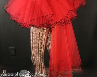Red Bridal veil trail tutu skirt extra poofy Adult gothic wedding bridal dance costume ballet --You Choose Size -- Sisters of the Moon