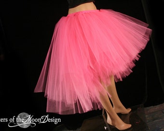 Tulle tutu skirt Hot Pink hi low Virgin Romance trashed dance event poofy knee length fairy costume - You choose size - Sisters of the Moon