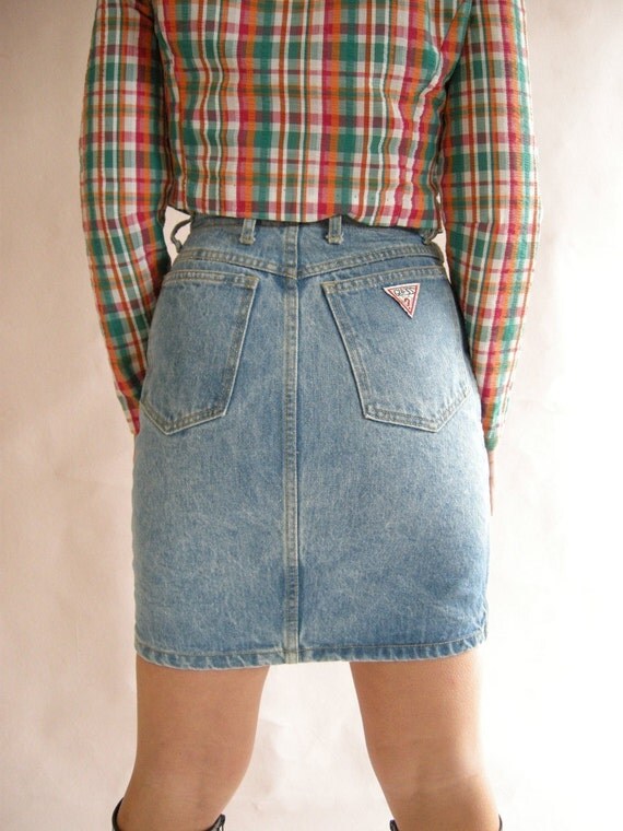 Items similar to GUESS Vintage 80s High Waist Denim Mini Skirt S M on Etsy