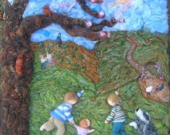 Custom Made-to-order Wall Hanging - Family Portrait and Other Subject Needle Felted fine art - Wall hanging -painting Waldorf inspired